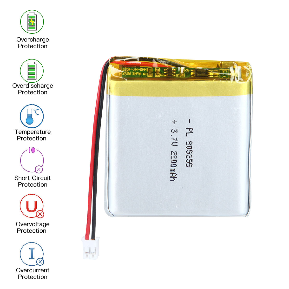 YDL 3.7V 2800mAh 805255 充電式リチウムポリマー電池