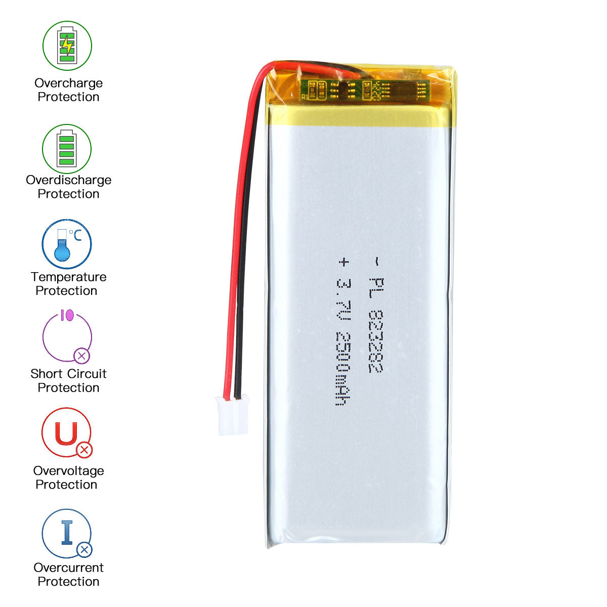 YDL 3.7V 2500mAh 823282 재충전용 리튬 중합체 건전지 길이 84mm