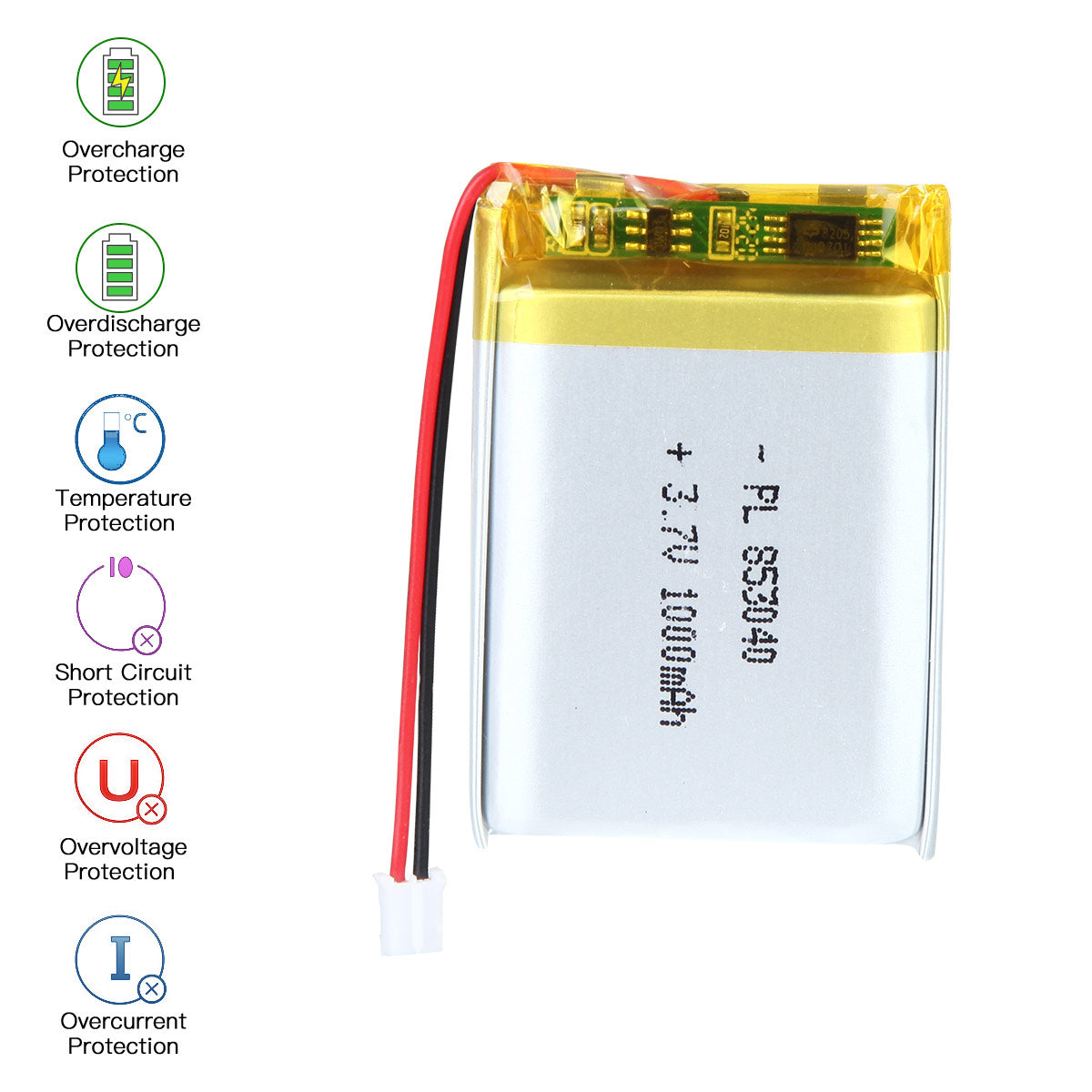 YDL 3.7V 1000mAh 853040 충전식 폴리머 리튬 이온 배터리 길이 42mm