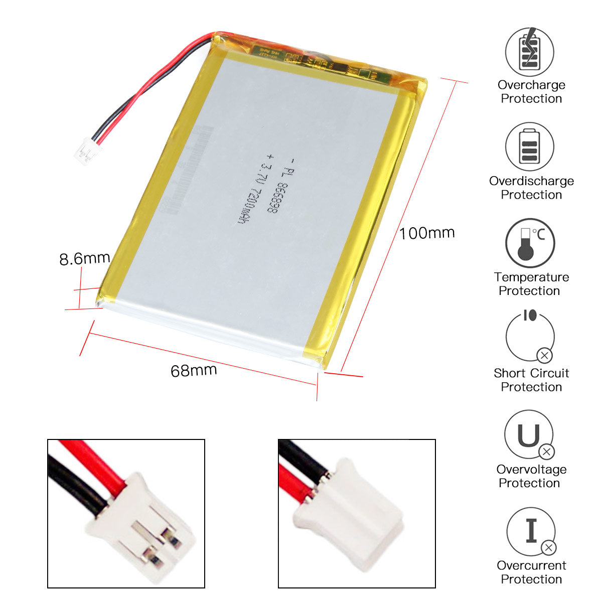 YDL 3.7V 7200mAh 866898 充電式リチウムポリマー電池