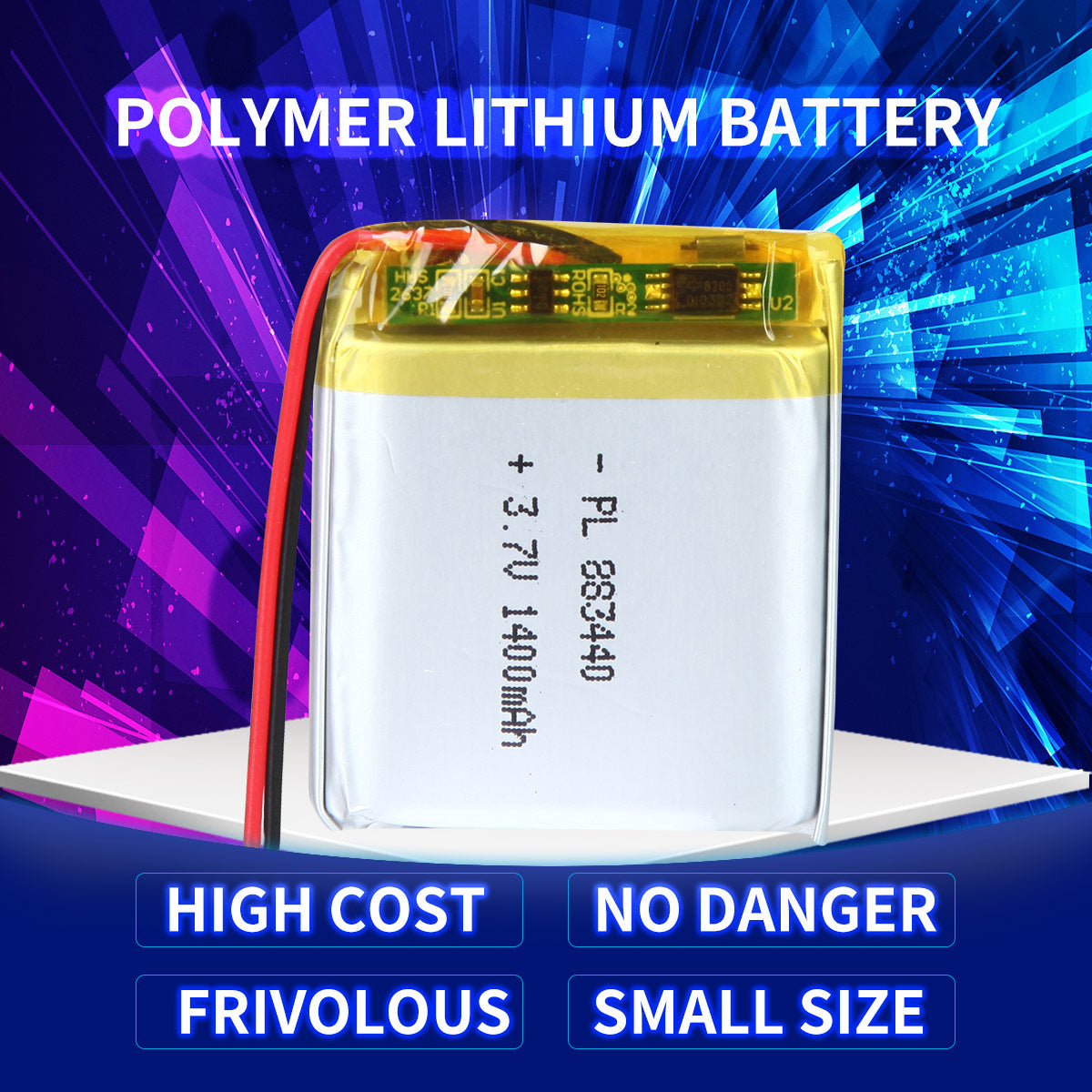 YDL 3.7V 1400mAh 883440 충전식 리튬 폴리머 배터리 길이 42mm