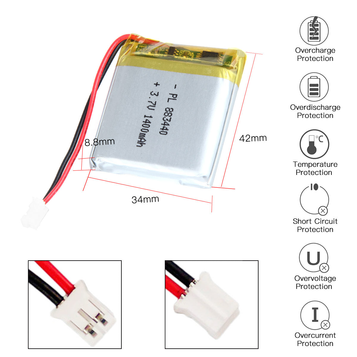 YDL 3.7V 1400mAh 883440 充電式リチウムポリマー電池