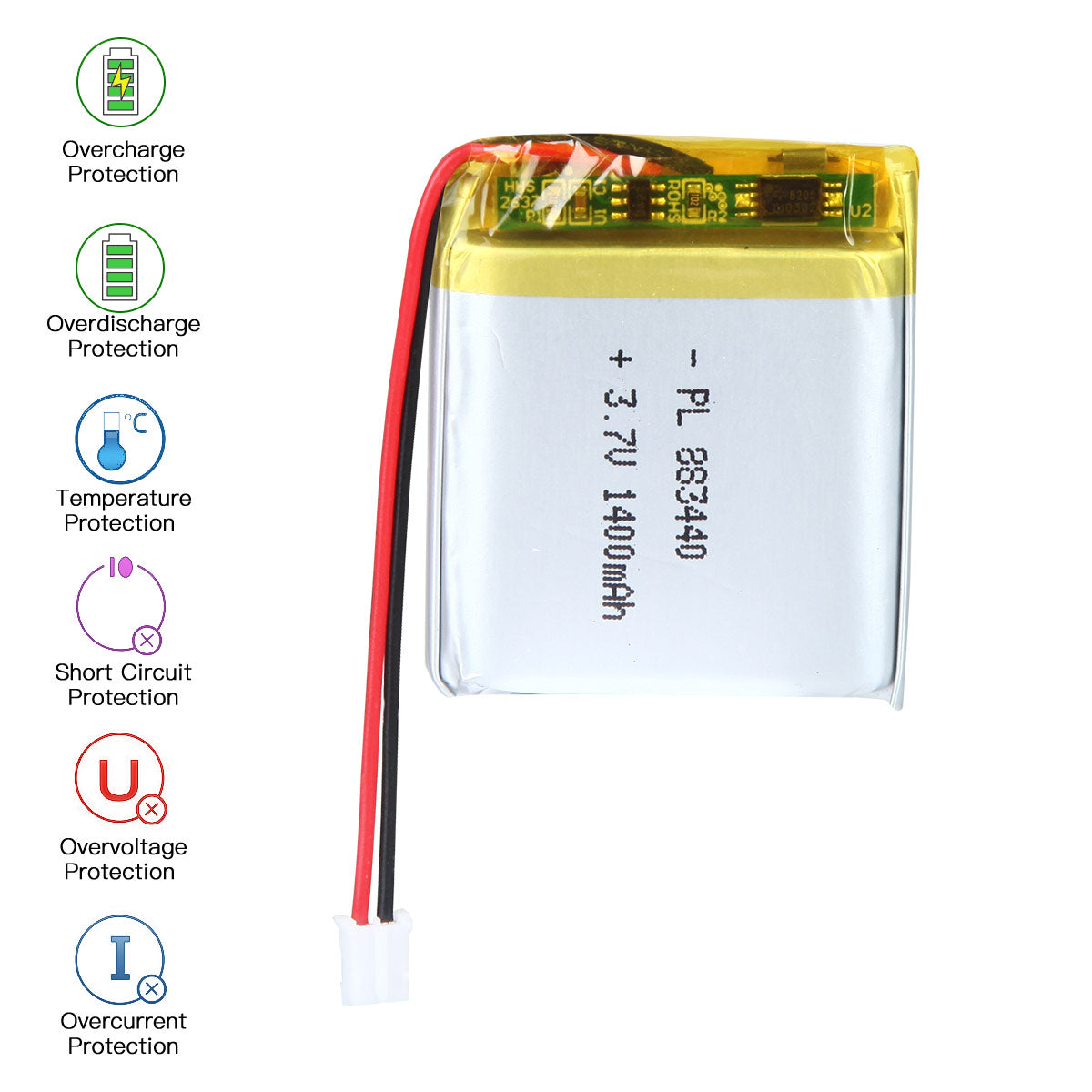 YDL 3.7V 1400mAh 883440 充電式リチウムポリマー電池