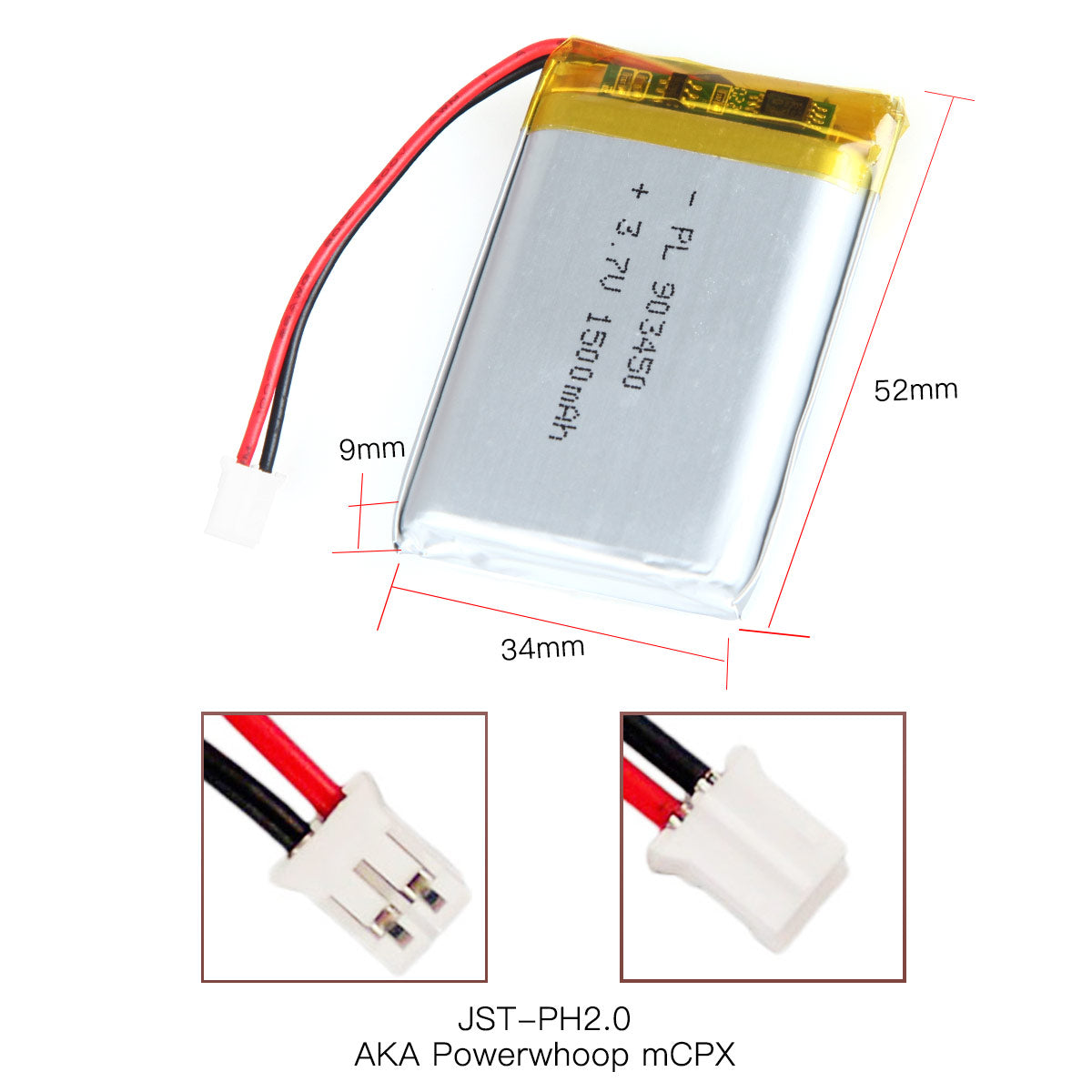 3.7V 1500mAh 903450 재충전용 리튬 중합체 건전지 길이 52mm