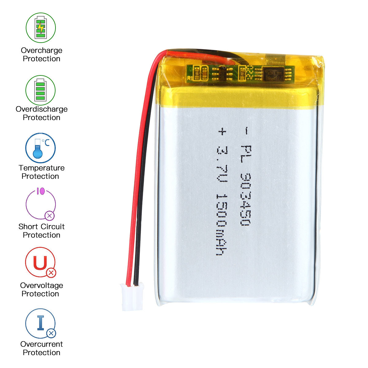 3.7V 1500mAh 903450 재충전용 리튬 중합체 건전지 길이 52mm