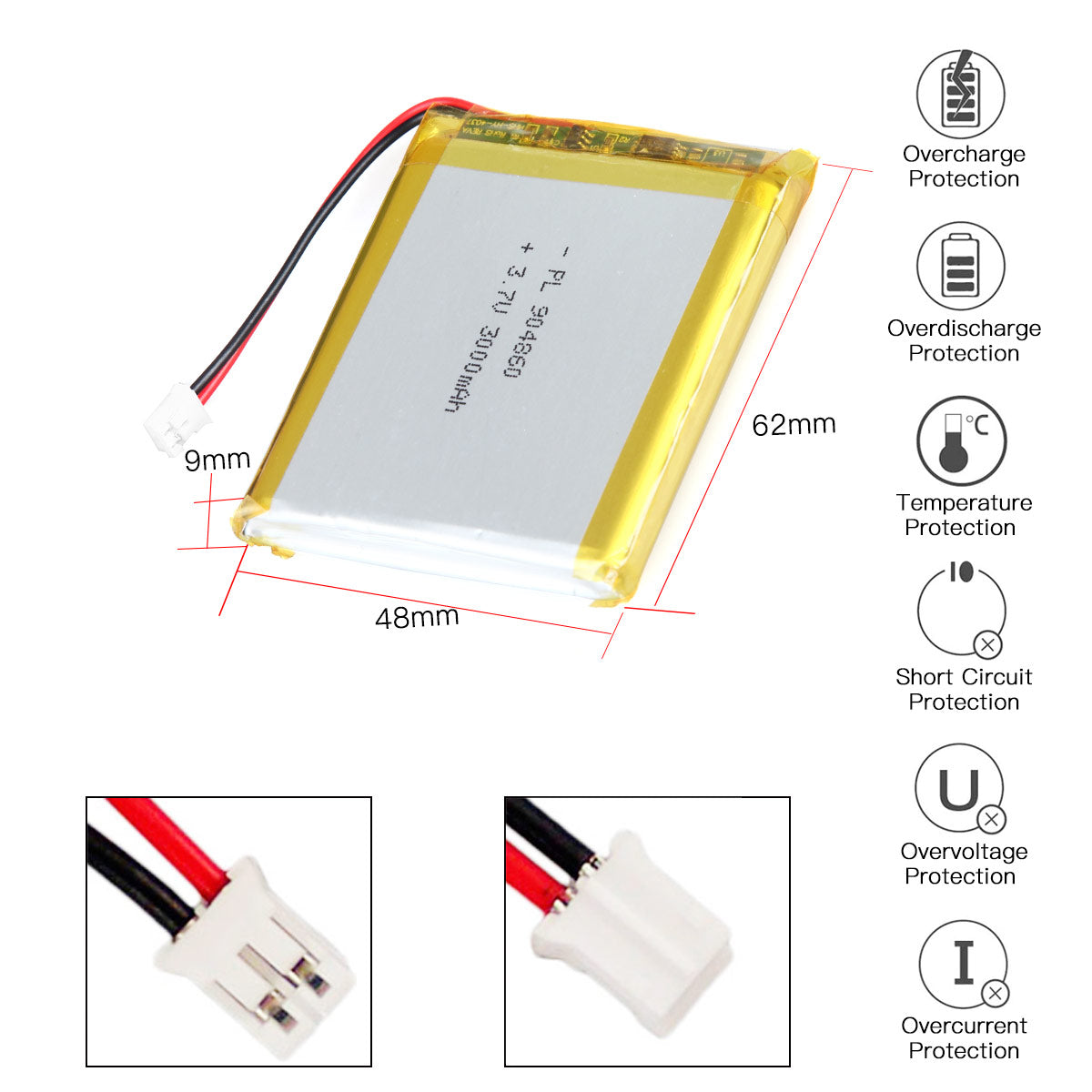 YDL 3.7V 3000mAh 904860 充電式リチウムポリマー電池