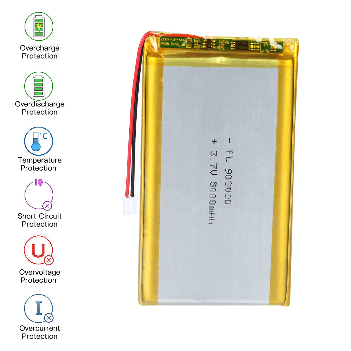 YDL 3.7V 5000mAh 905090 Rechargeable Lithium Polymer Battery