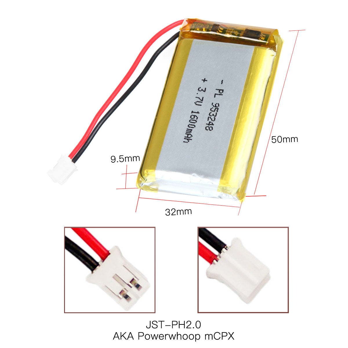YDL 3.7V 1600mAh 953248 재충전용 리튬 중합체 건전지 길이 50mm