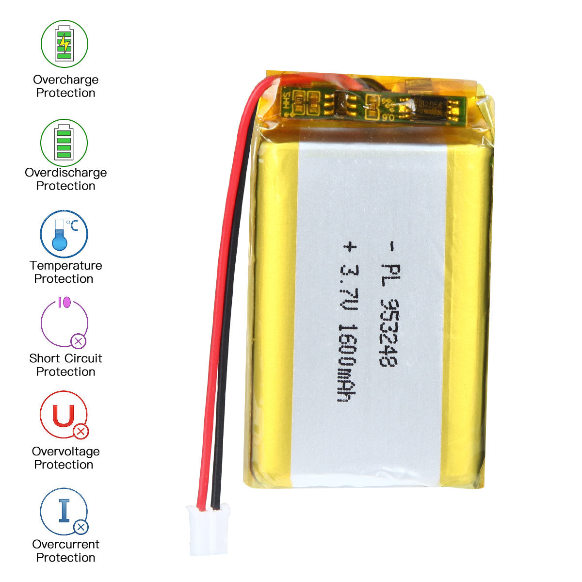 YDL 3.7V 1600mAh 953248 재충전용 리튬 중합체 건전지 길이 50mm