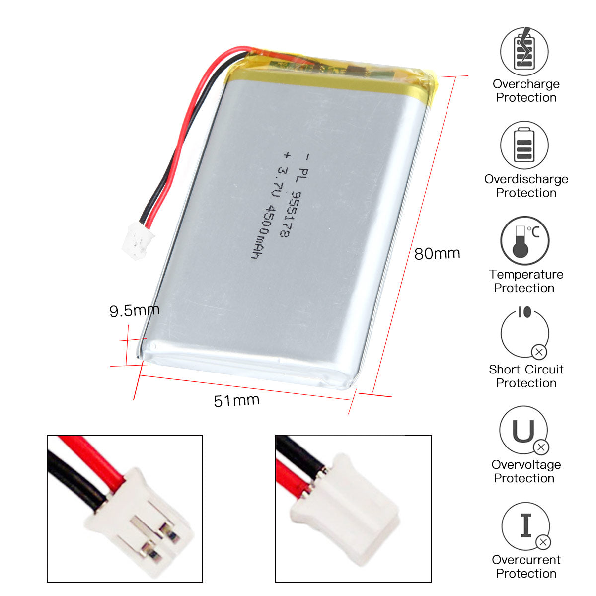 YDL 3.7V 4500mAh 955178 재충전용 리튬 중합체 건전지 길이 80mm