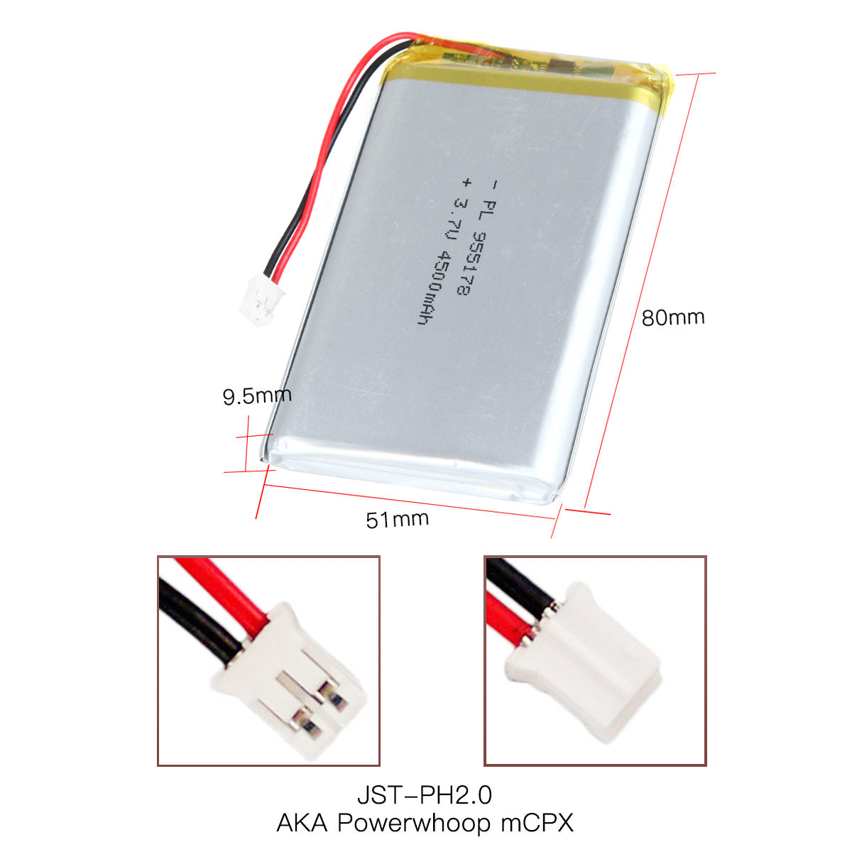 YDL 3.7V 4500mAh 955178 재충전용 리튬 중합체 건전지 길이 80mm
