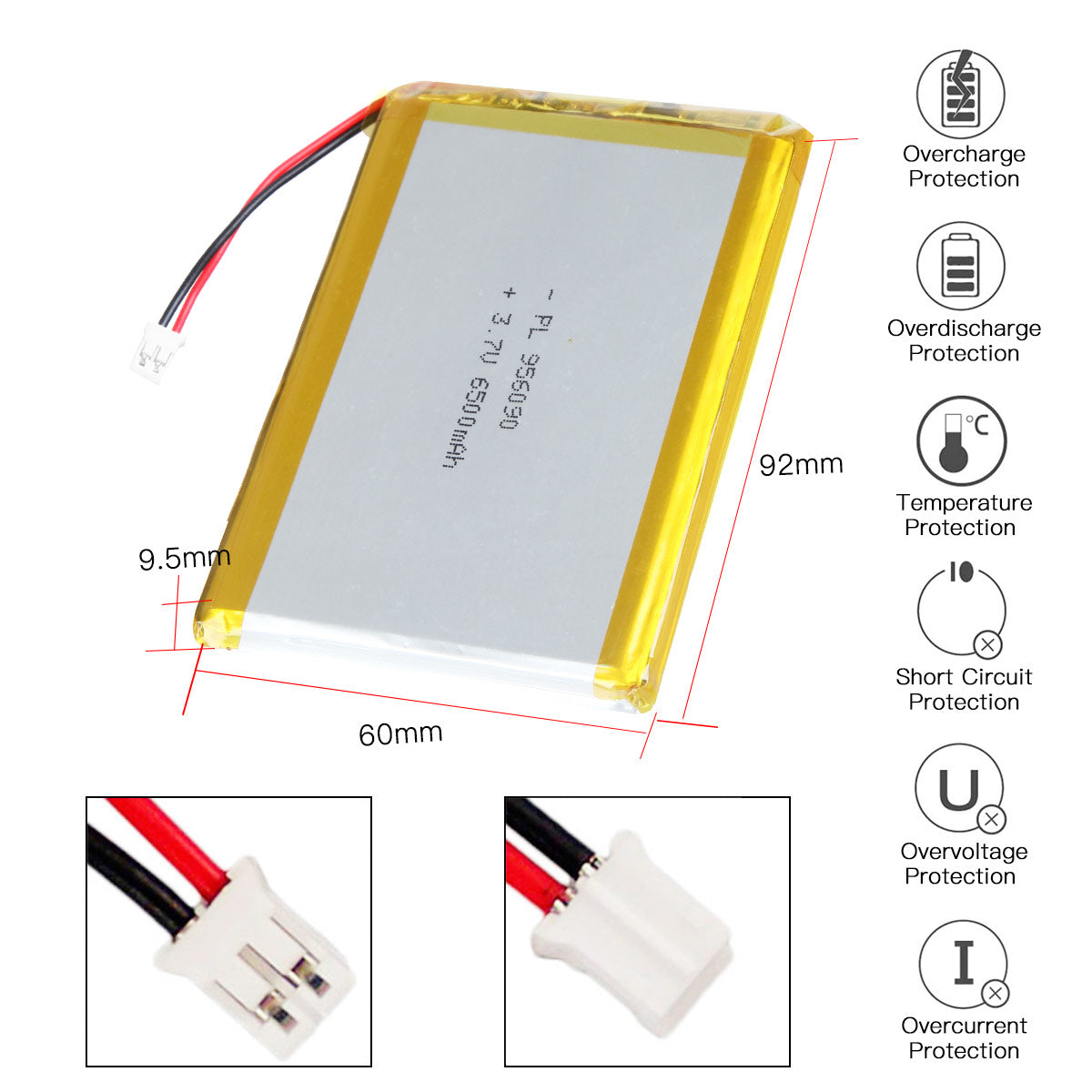 Longitud recargable 92m m de la batería del polímero de litio de YDL 3.7V 6500mAh 956090