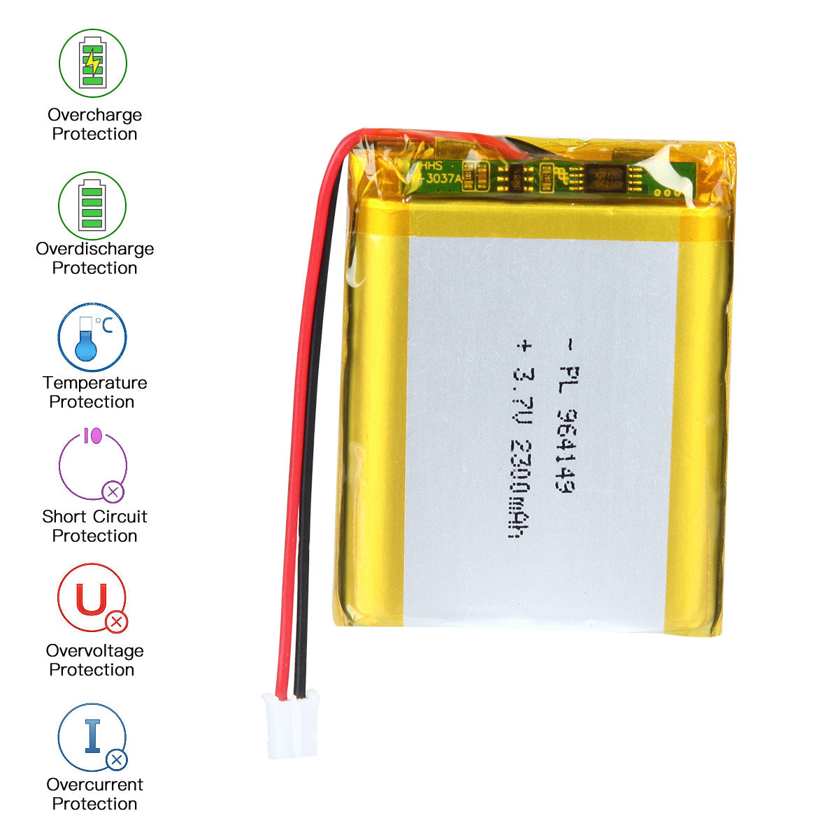YDL 3.7V 2300mAh 964149 充電式リチウムポリマー電池 長さ 51mm