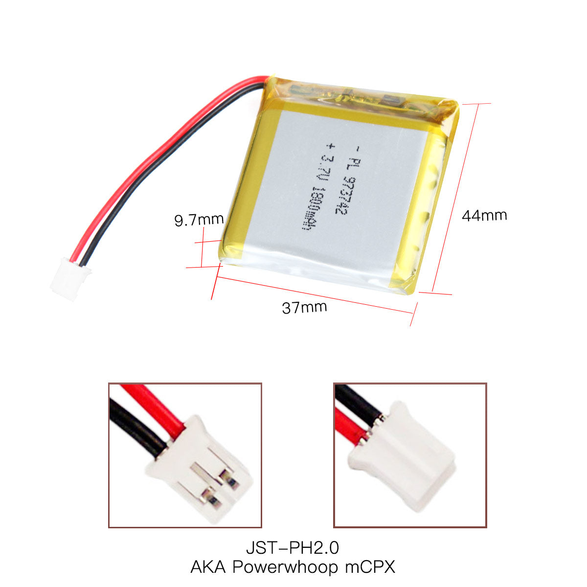 YDL 3.7V 1800mAh 973742 充電式リチウムポリマー電池 長さ 44mm