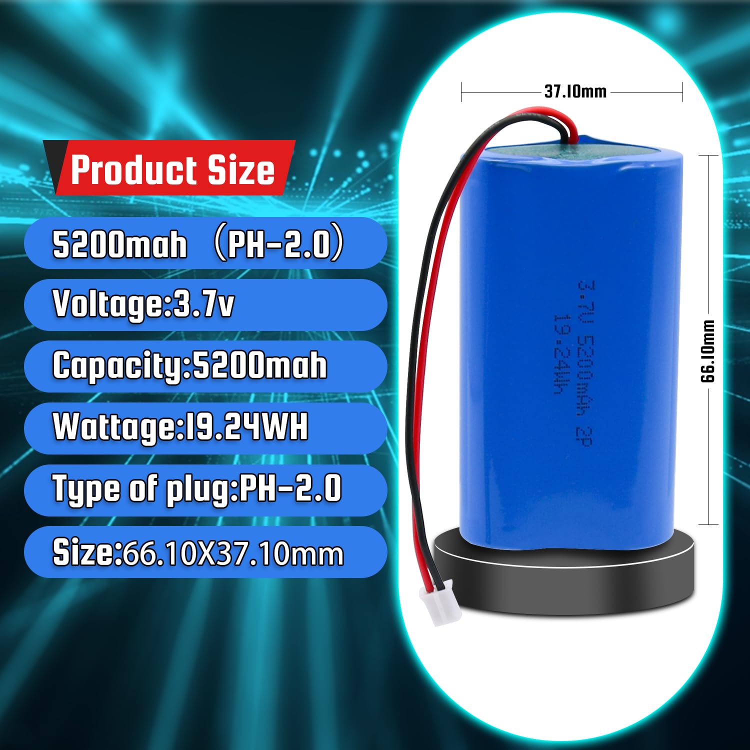 YDL 3.7V 5200mAh リチウムイオン充電式電池 エレクトロニクス、おもちゃ、照明、機器用交換用バッテリー