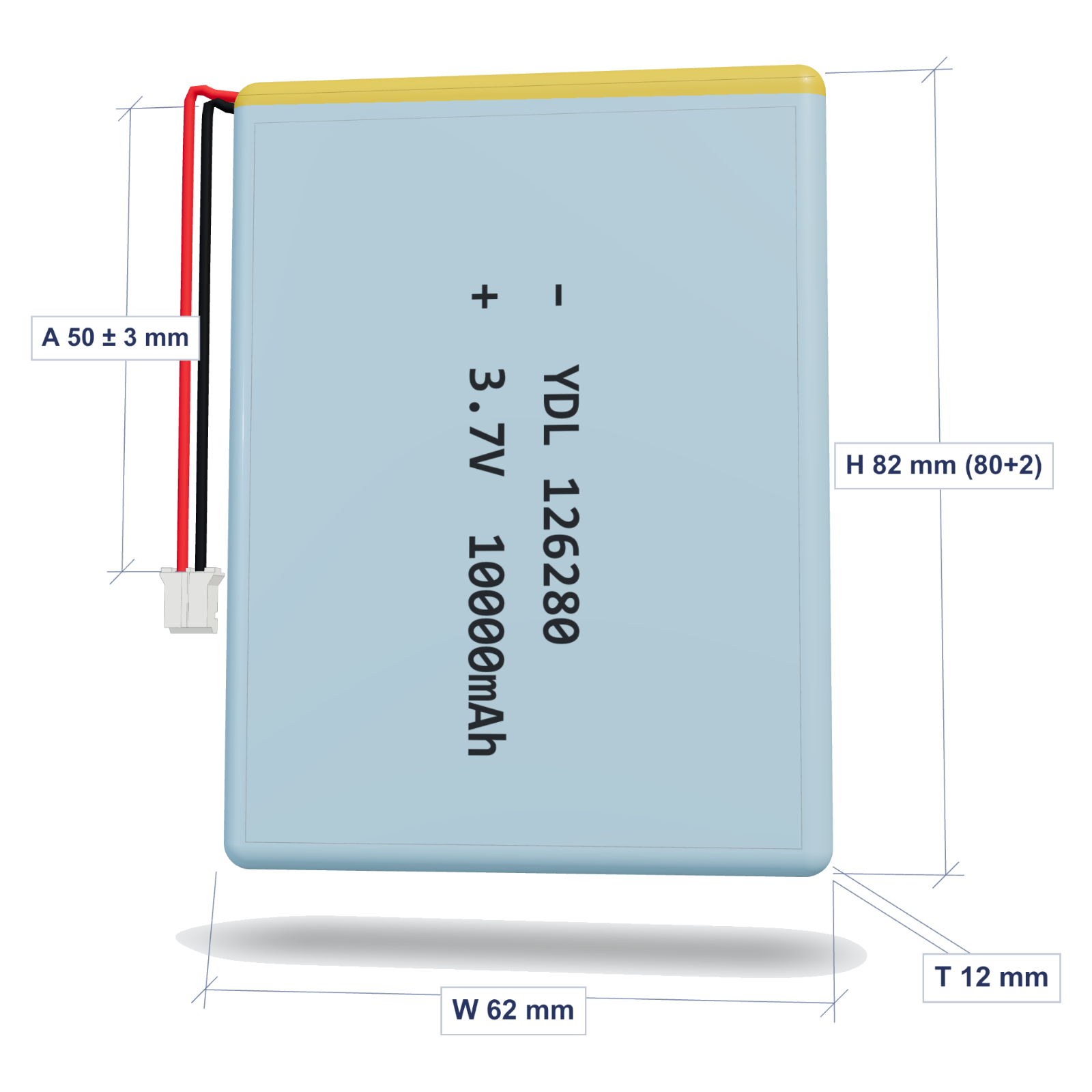 YDL 126280MN100 10000mAh 3.7V semi-solid lithium battery with PH2.0 connector