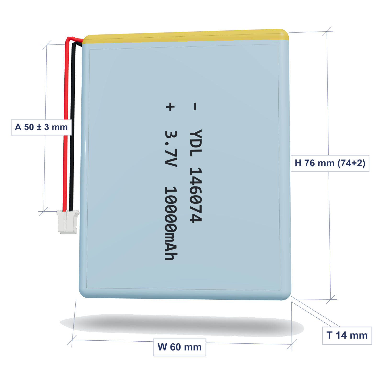 YDL 146074MN100 10000mAh 3.7V semi-solid lithium battery with PH2.0 connector
