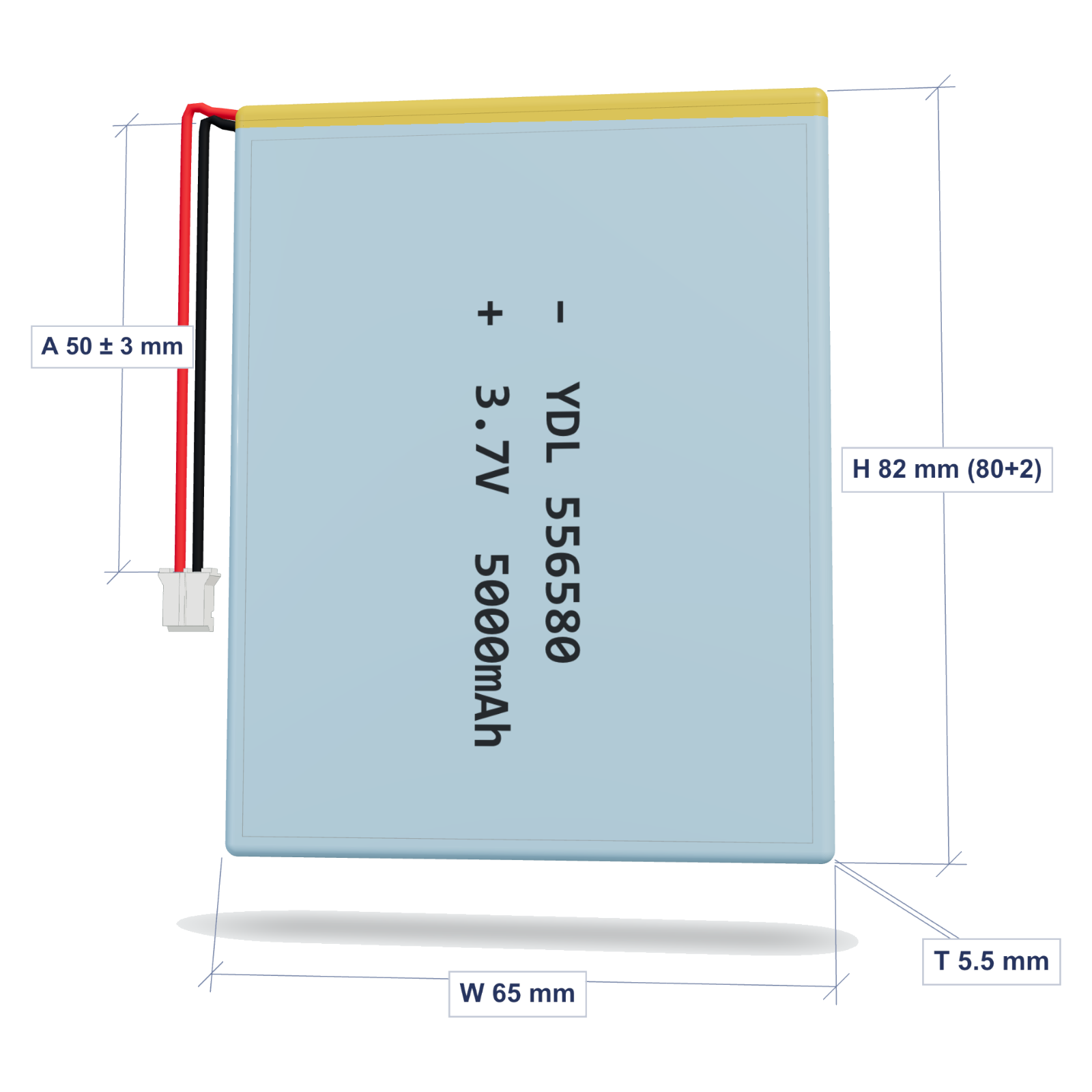 YDL 556580MN50 5000mAh 3.7V semi-solid lithium battery with PH2.0 connector