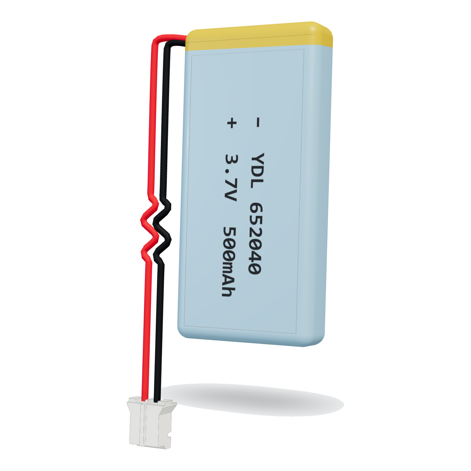 YDL 652040 500mAh 3.7V lithium polymer battery, 6.5x20x42mm, PH2.0 connector