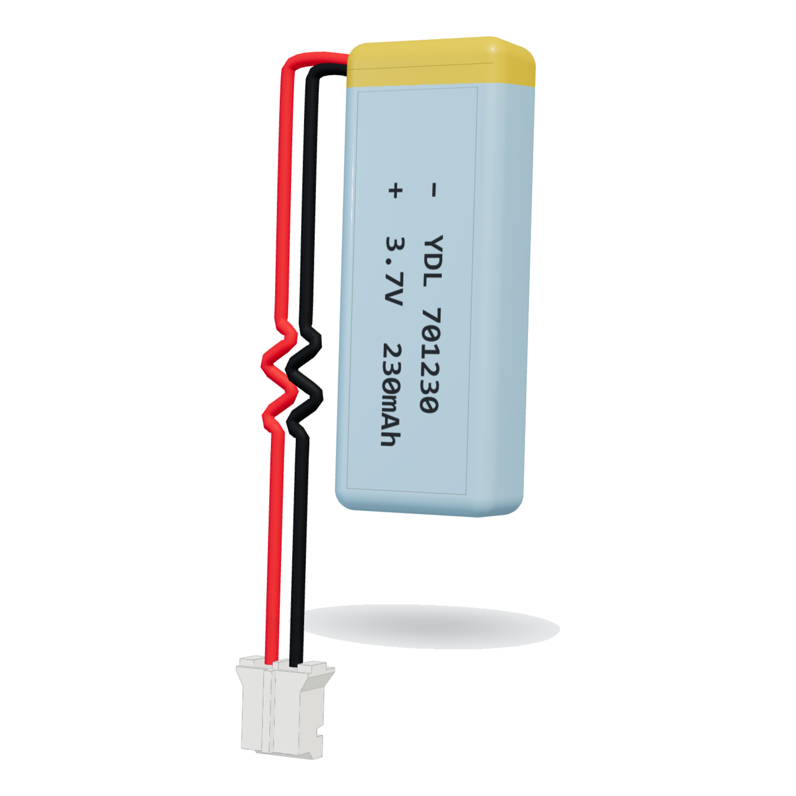 YDL 701230 230mAh 3.7V lithium polymer battery, 7x12x32mm, PH2.0 connector