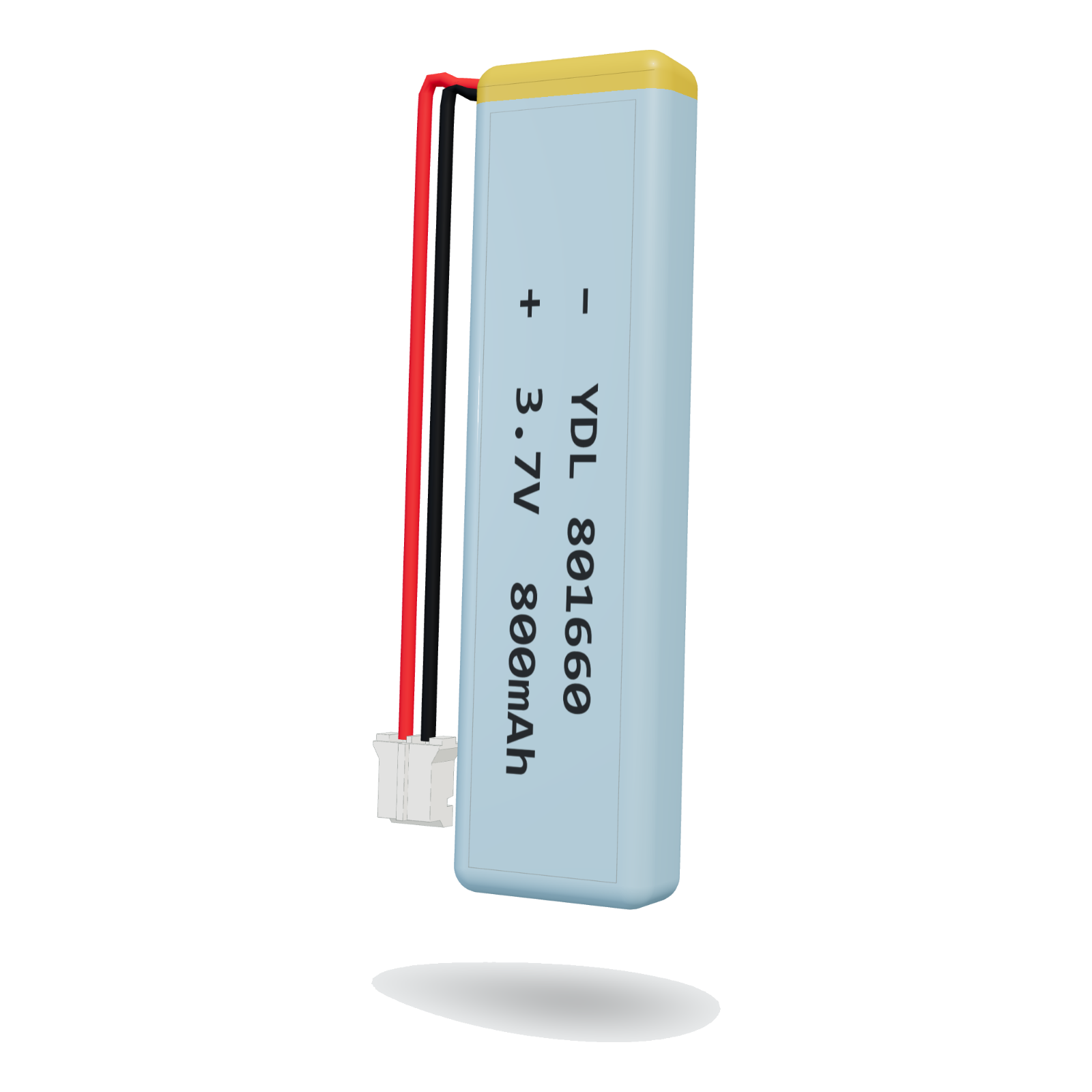 YDL 801660 800mAh 3.7V lithium polymer battery, 8x16x62mm, PH2.0 connector