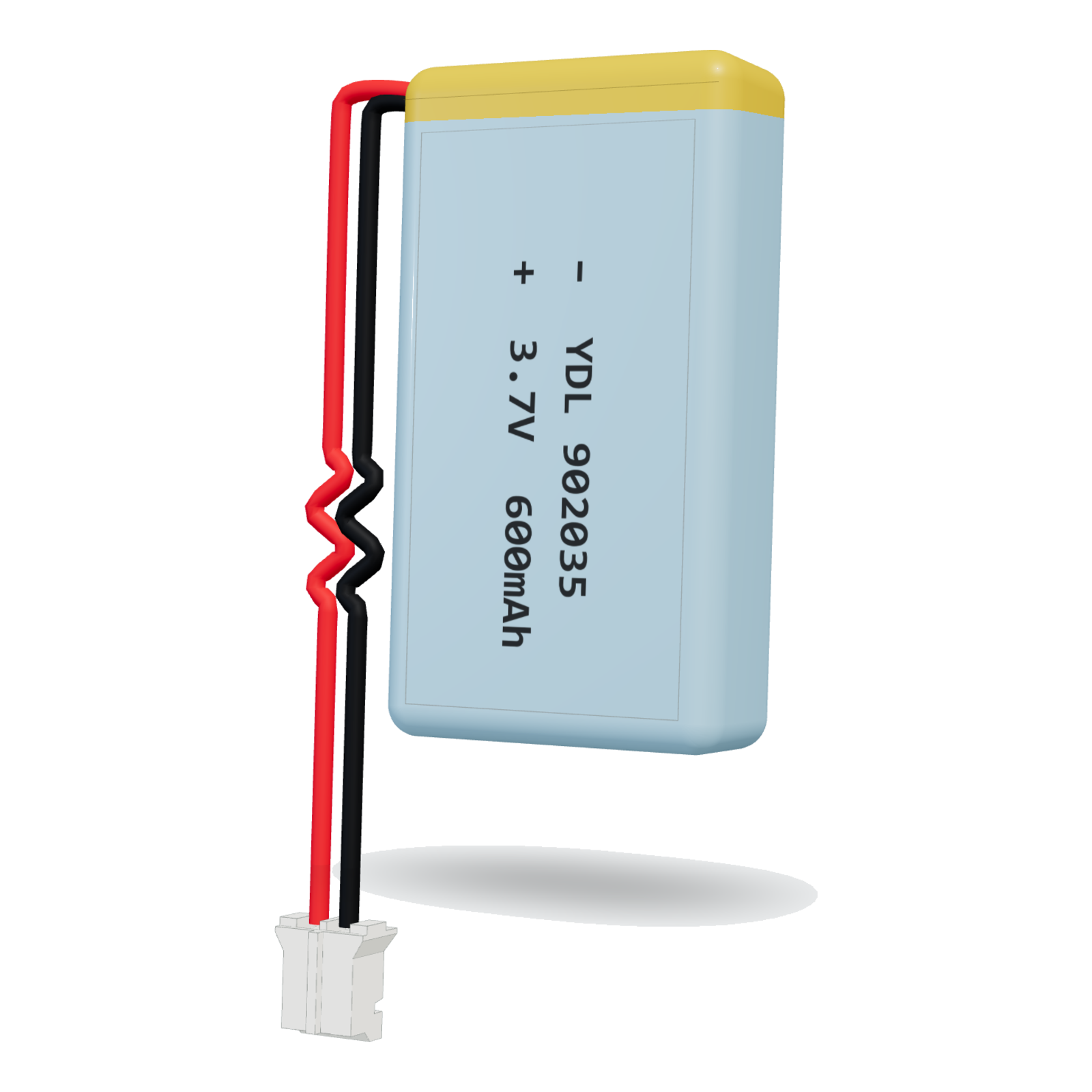 YDL 902035 600mAh 3.7V lithium polymer battery, 9x20x37mm, PH2.0 connector