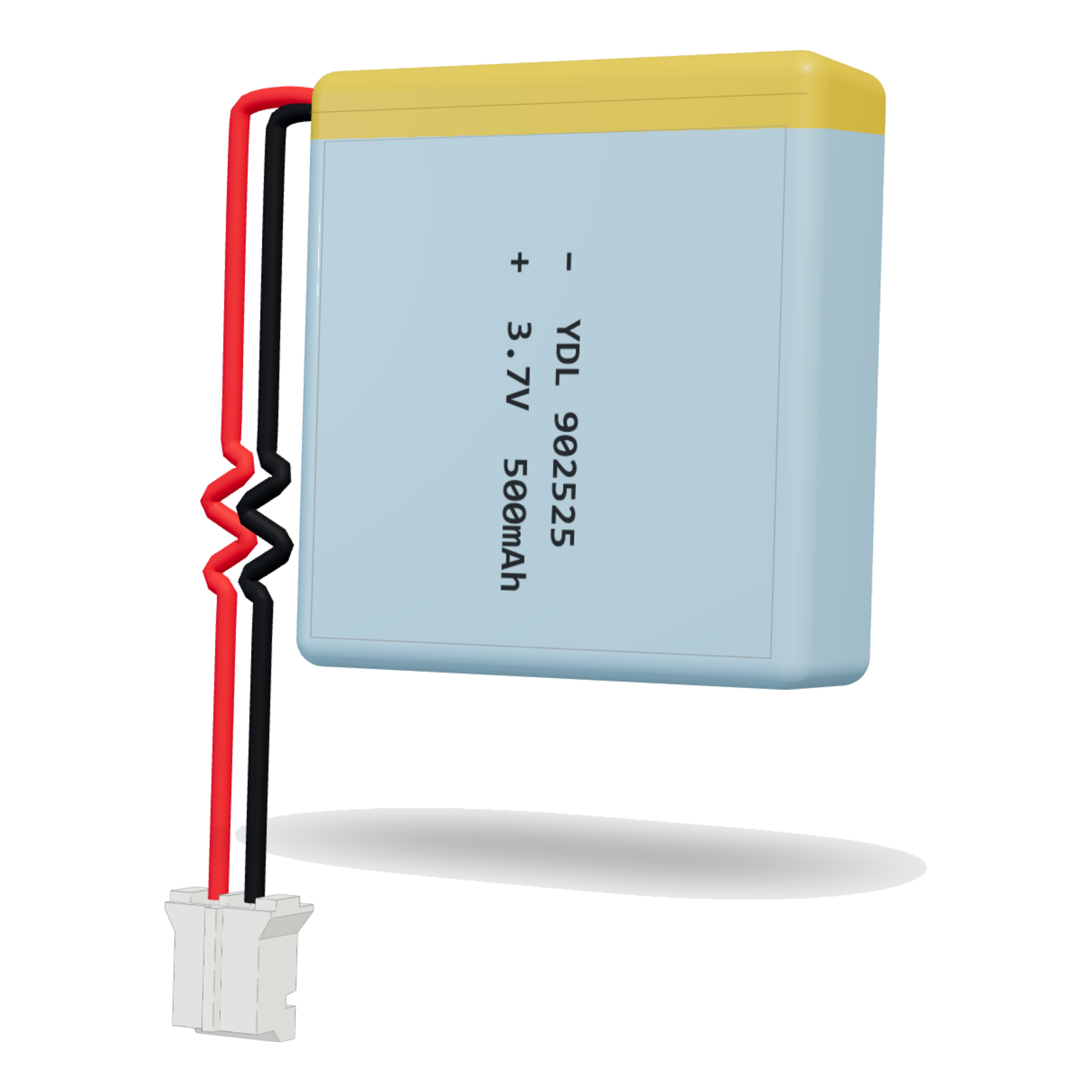 YDL 902525 500mAh 3.7V lithium polymer battery, 9x25x27mm, PH2.0 connector