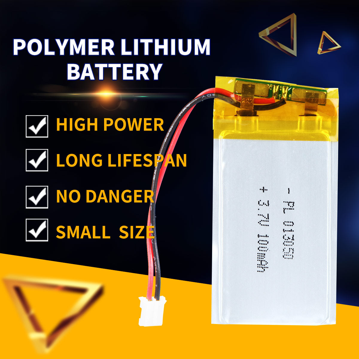 3.7V 100mAh 013050 Batterie Lithium Polymère Rechargeable Longueur 52mm