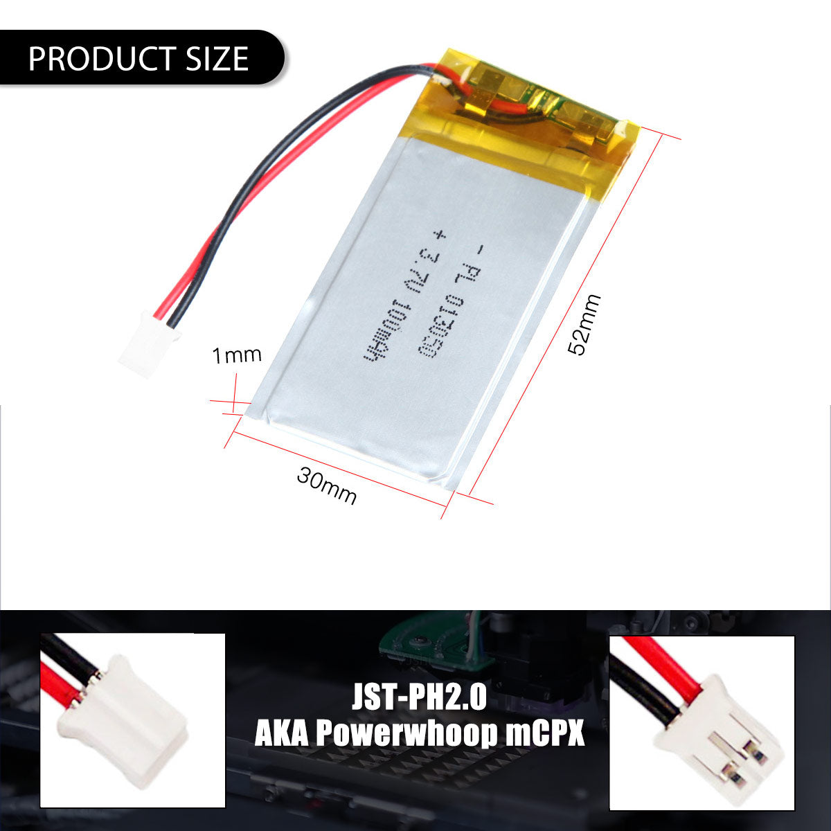 3.7V 100mAh 013050 Rechargeable Lithium Polymer Battery