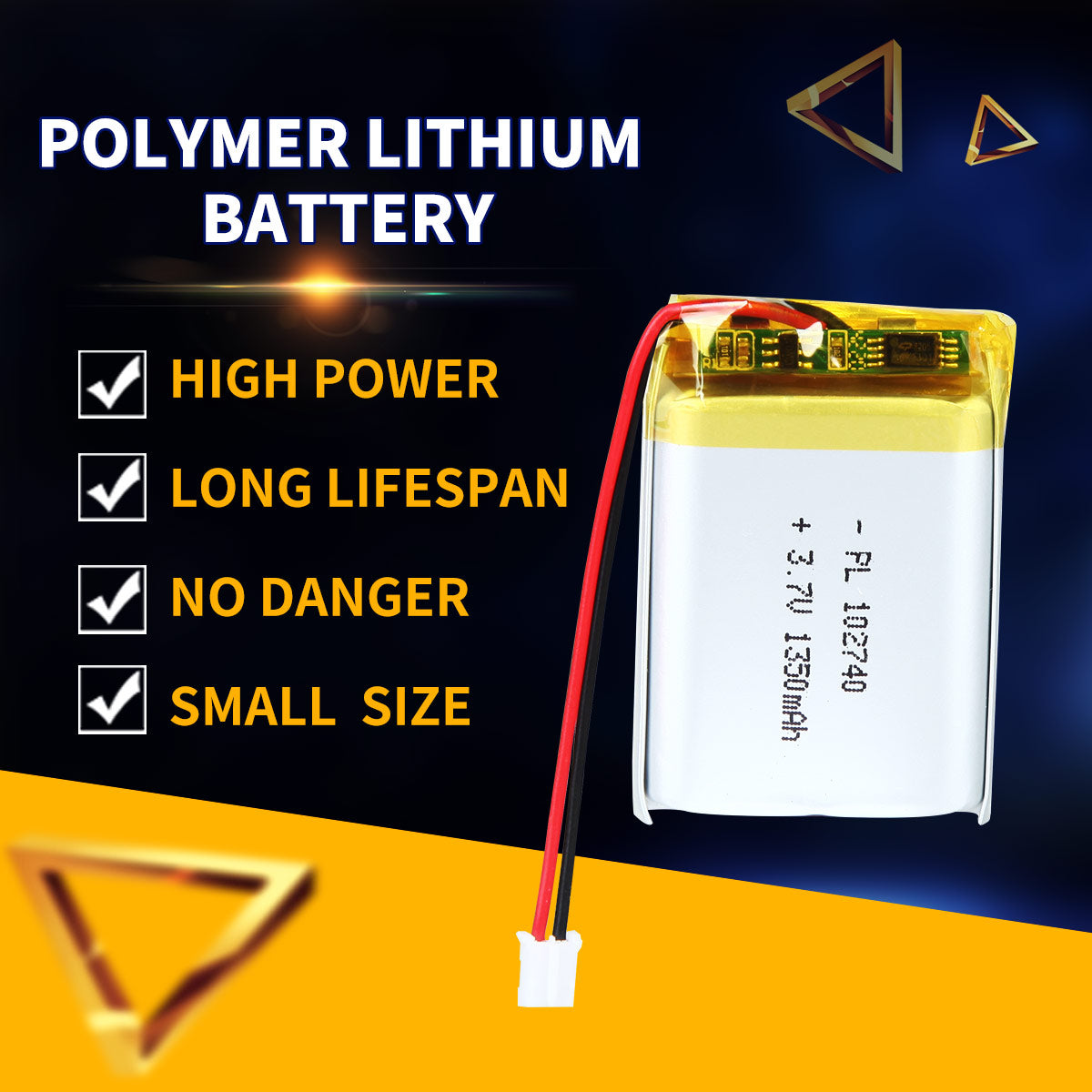 Batterie Lithium-Ion polymère rechargeable 3.7V 1350mAh 102740 Longueur 42mm