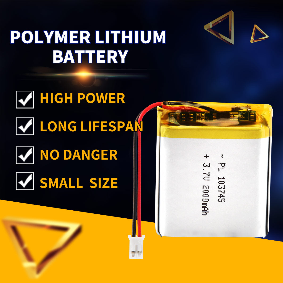 3.7V 2000mAh 103745 Batterie lithium-polymère rechargeable Longueur 47mm