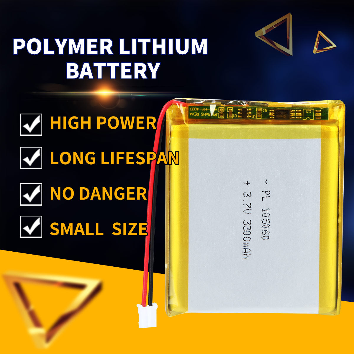3.7V 3300mAh 105060 Batterie Lithium Polymère Rechargeable Longueur 62mm