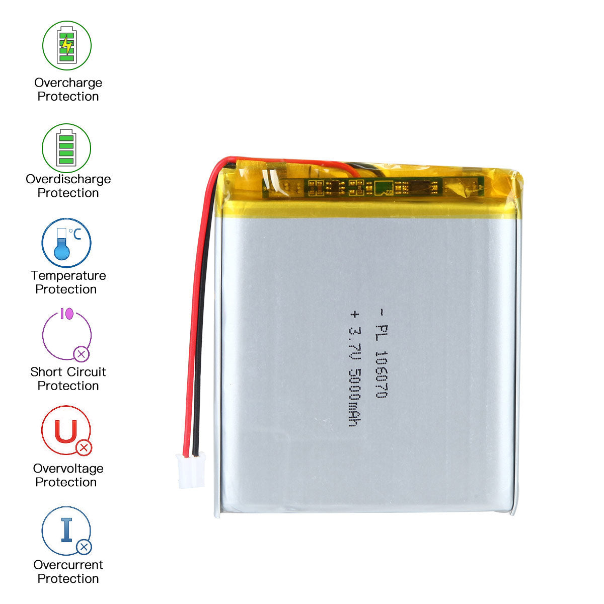 3.7V 5000mAh 106070 Rechargeable Lithium Polymer Battery
