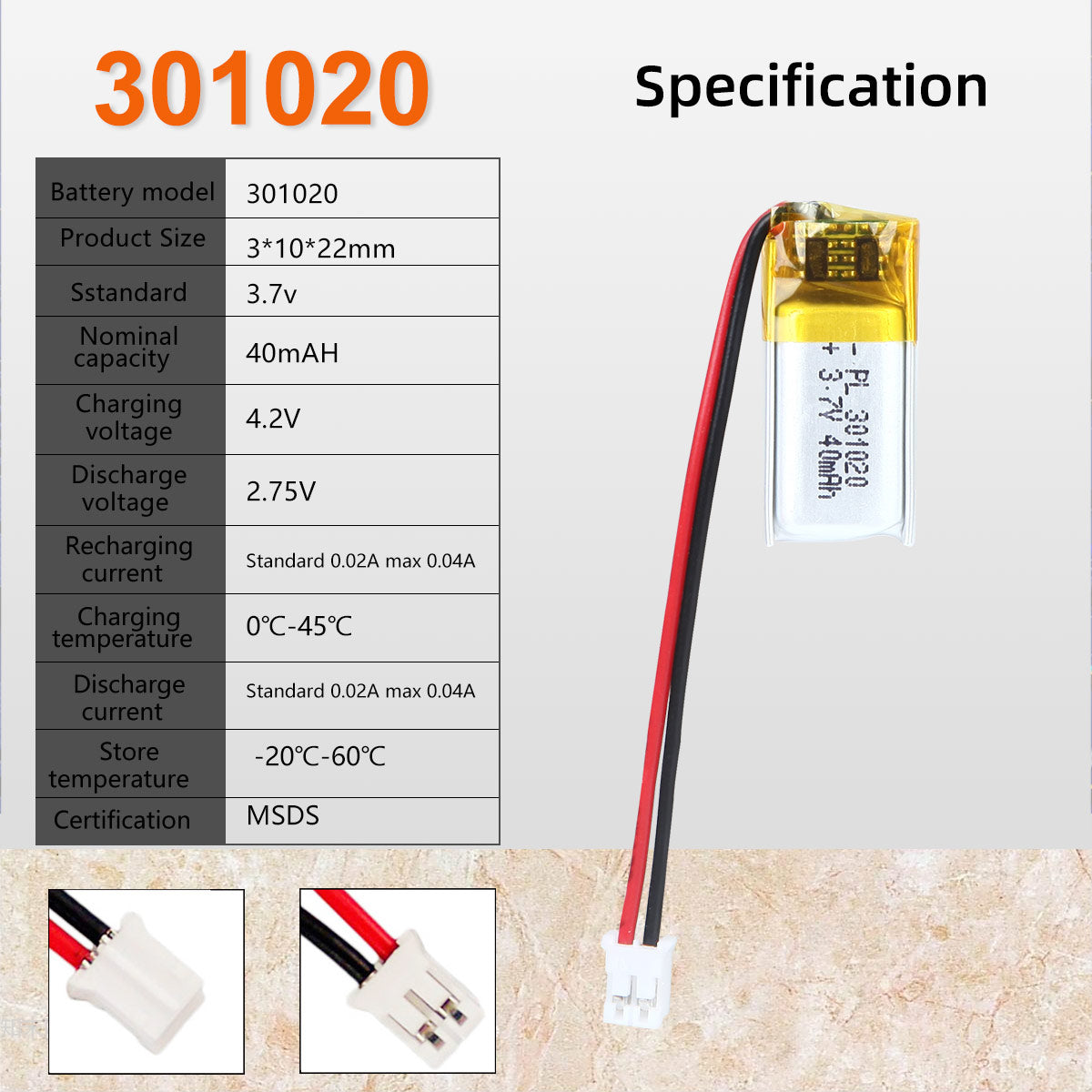 50pcs 3.7V 40mAh 301020/301120 mini batterie au lithium polymère pour montre intelligente