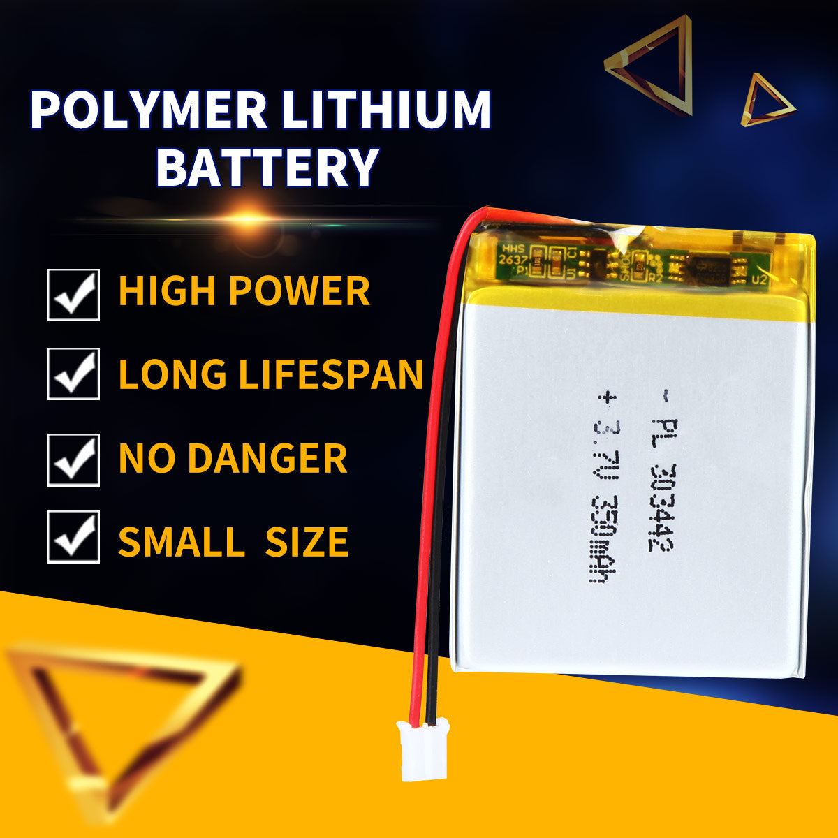 3.7V 350mAh 303442 Batterie lithium-polymère rechargeable Longueur 44mm