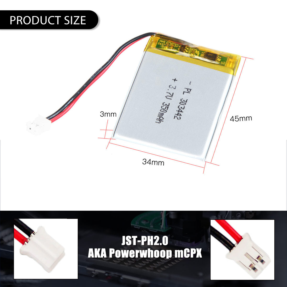 3.7V 350mAh 303442 Rechargeable Lithium Polymer Battery
