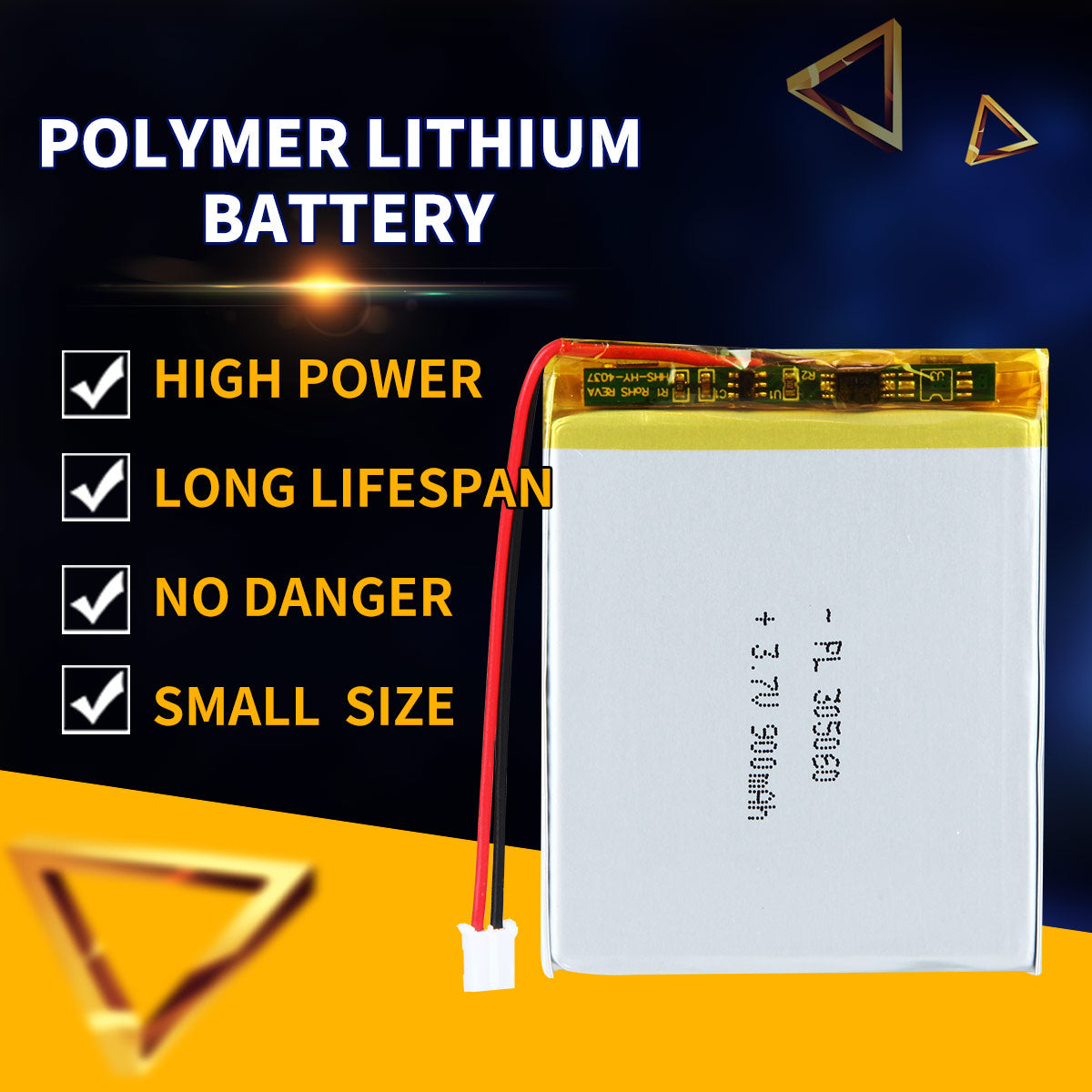 3.7V 900mAh 305060 Batterie Lithium Polymère Rechargeable Longueur 62mm