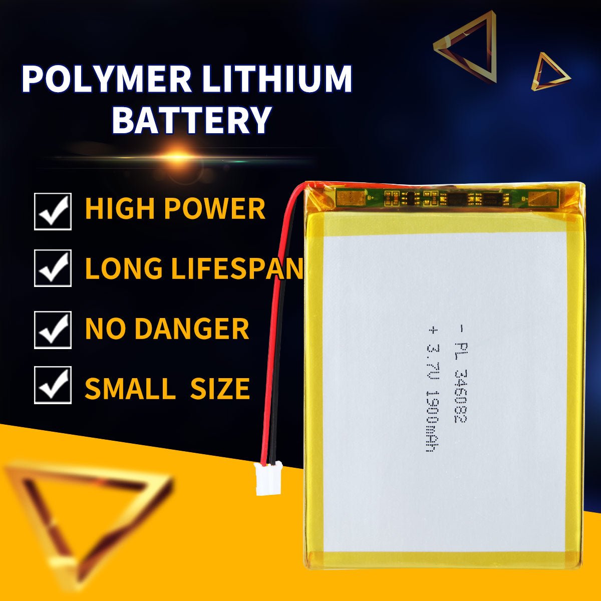 3.7V 1900mAh 346082 Batterie Lithium Polymère Rechargeable Longueur 84mm