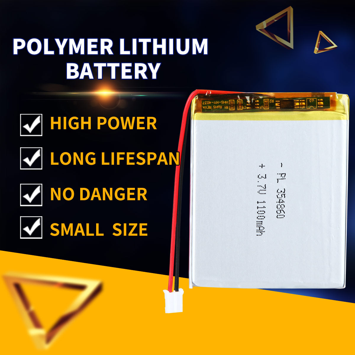 3.7V 1100mAh 354860 Batterie Lithium Polymère Rechargeable Longueur 62mm