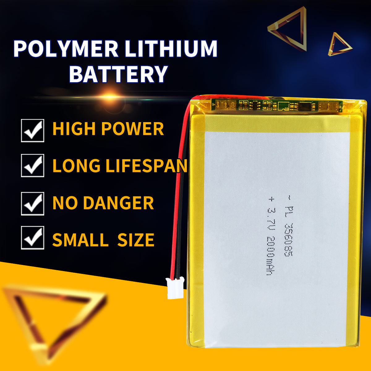 3.7V 2000mAh 356085 Batterie Lithium Polymère Rechargeable Longueur 87mm