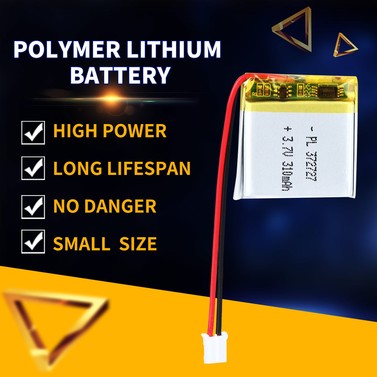3.7V 310mAh 372727 Batterie Lithium Polymère Rechargeable Longueur 29mm