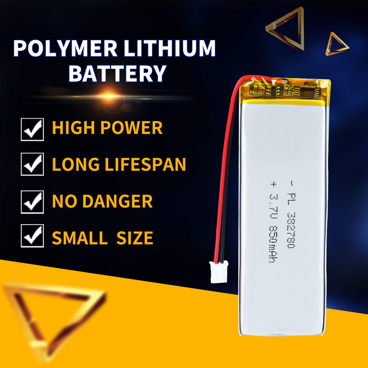 3.7V 382780 850mAh Batterie Lithium Polymère Rechargeable Longueur 82mm