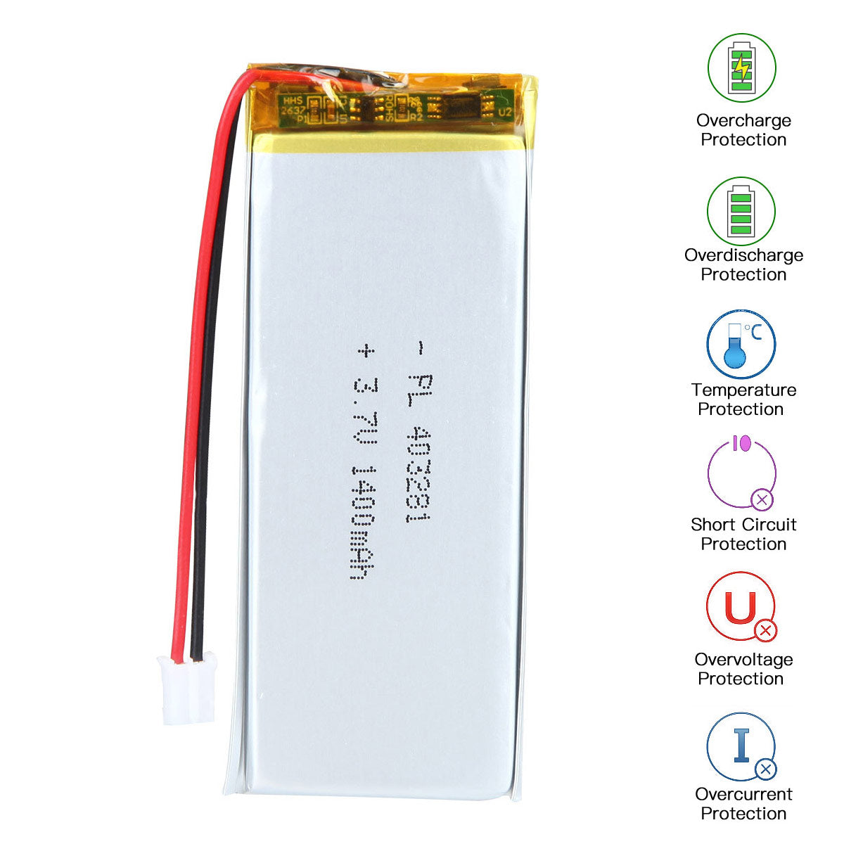 3.7V 403281 1400mAh Rechargeable Lithium Polymer Battery