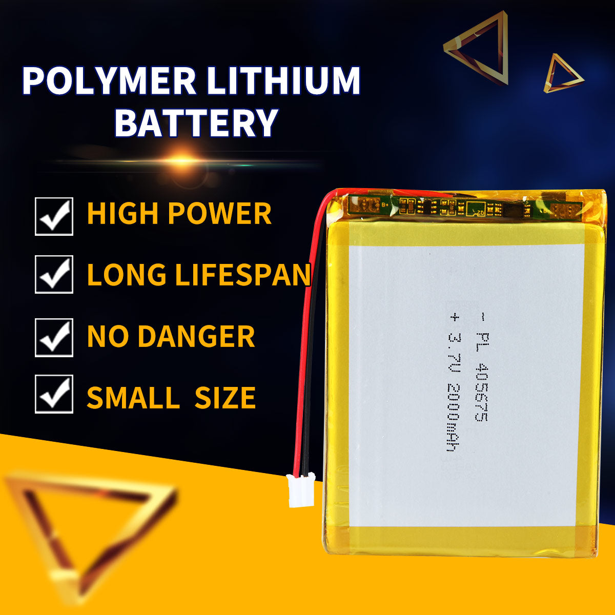 3.7V 2000mAh 405675 Batterie Lithium Polymère Rechargeable Longueur 77mm
