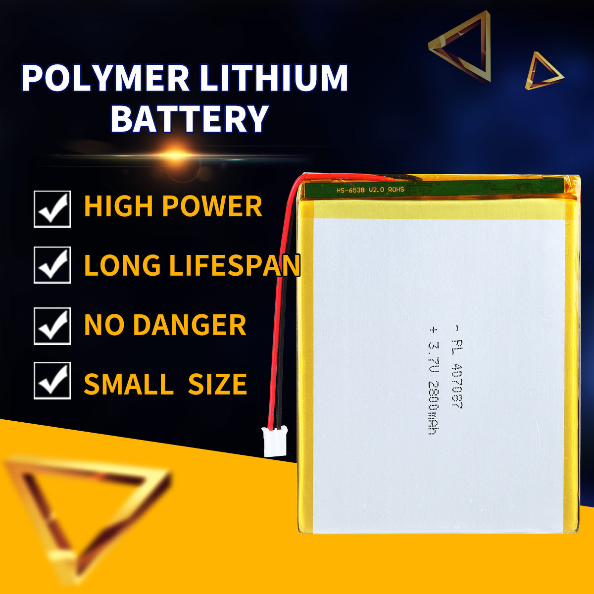 3.7V 2800mAh 407087 Batterie Lithium Polymère Rechargeable Longueur 89mm