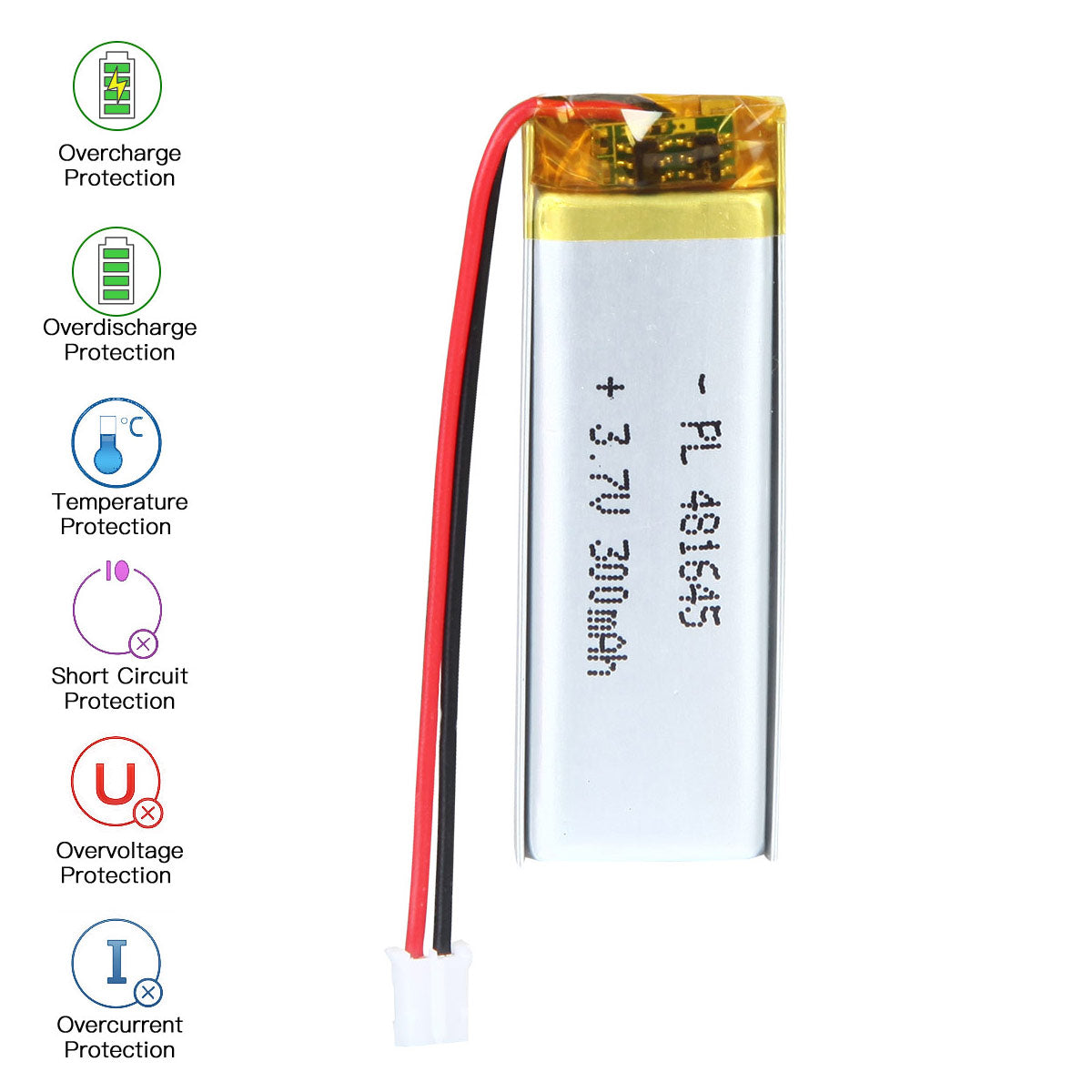 3.7V 300mAh 481645 Batterie lithium-polymère rechargeable Longueur 47mm