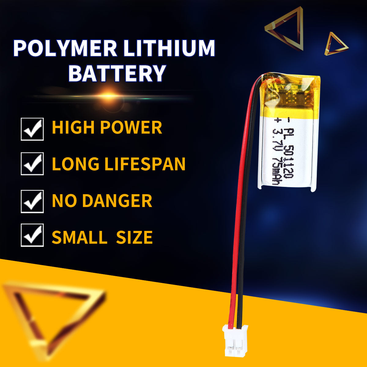 3.7V 75mAh 501120 Batterie Lithium Polymère Rechargeable Longueur 22mm