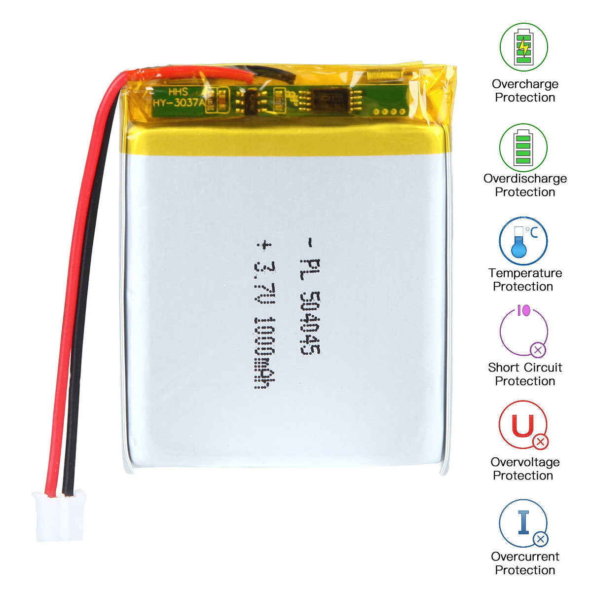 3.7V 504045 1000mAh Rechargeable Lithium Polymer Battery