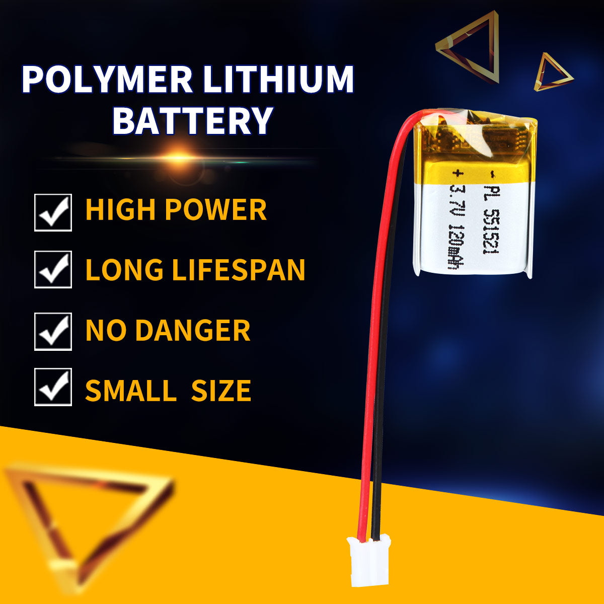 3.7V 120mAh 551521 Batterie Lithium Polymère Rechargeable Longueur 23mm