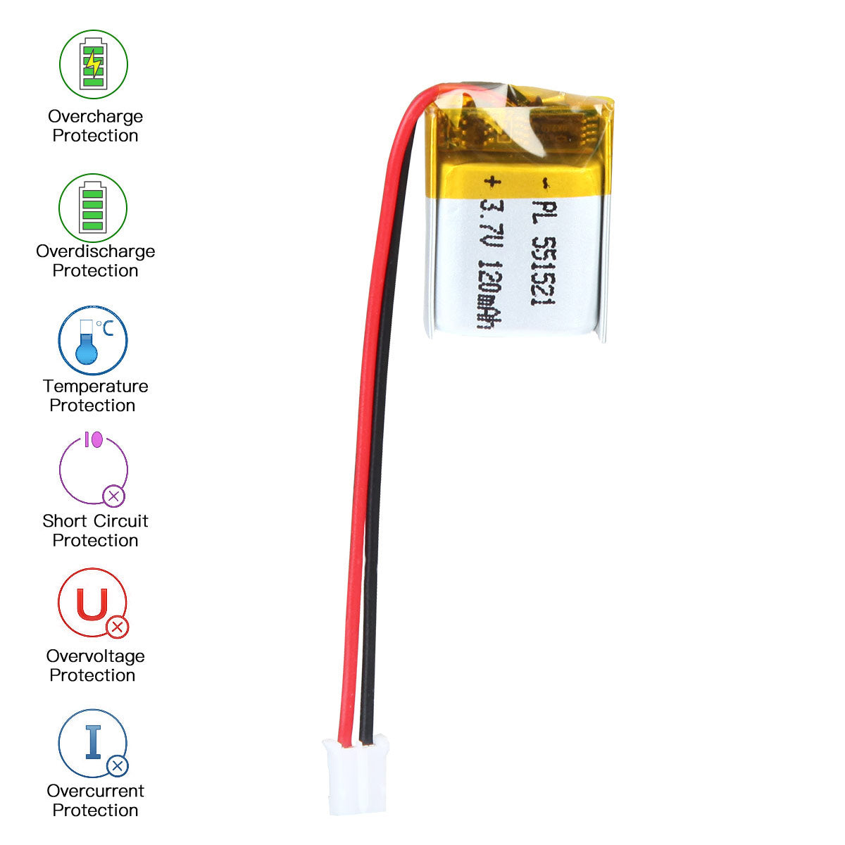 3.7V 120mAh 551521 Rechargeable Lithium Polymer Battery